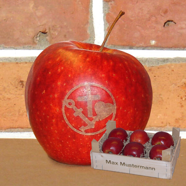 Liebesapfel rot / Glaube Liebe Hoffnung / 6 Äpfel Holzkiste / Kiste mit Namen