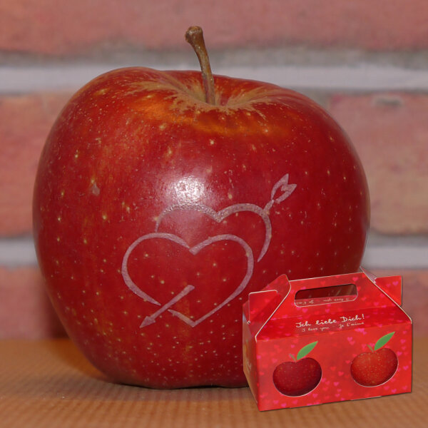 Liebesapfel rot / Zwei Herzen mit Pfeil / Ich liebe Dich Box