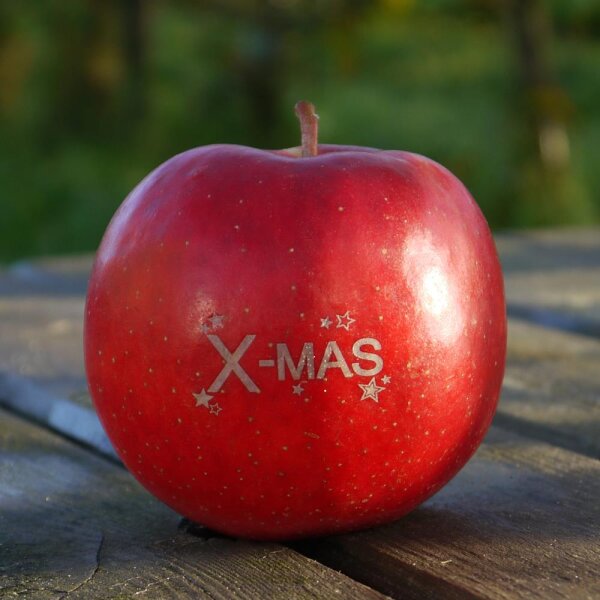 Rote Weihnachtsäpfel mit Motiv / X-MAS