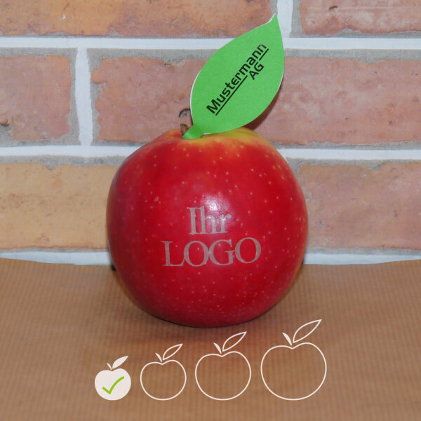 LOGO-Apfel / rot / mini / Blatt indiv. Druck schwarz