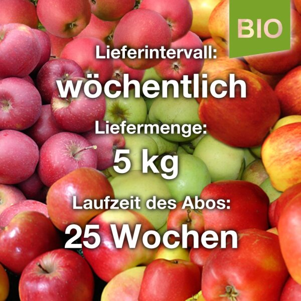 Bio-ApfelAbo / wöchentlich / 5kg=ca.25-35Äpfel / 25 Wochen