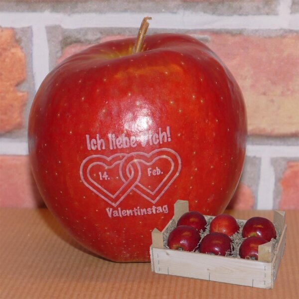 Liebesapfel rot / Valentinstag / 6 Äpfel Holzkiste / Kiste ohne Branding