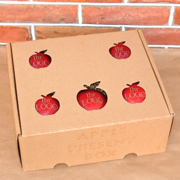 6 rote Logo-Äpfel Laser in 6er Apple Present Box verpackt