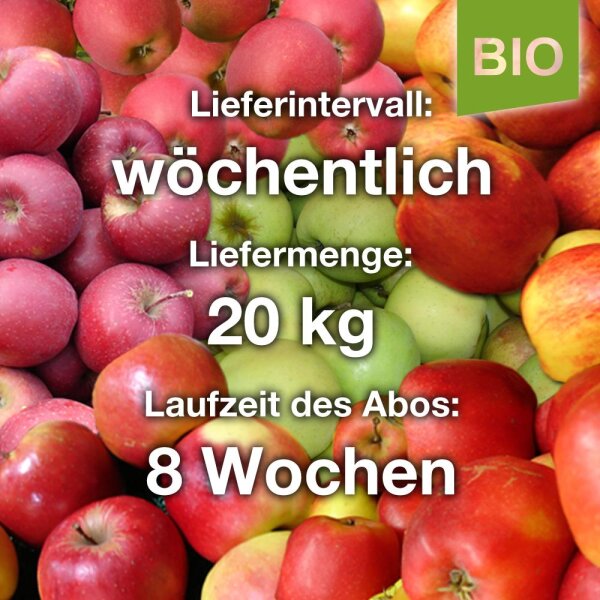 Bio-ApfelAbo / wöchentlich / 20kg=ca.100-140Äpfel / 8 Wochen