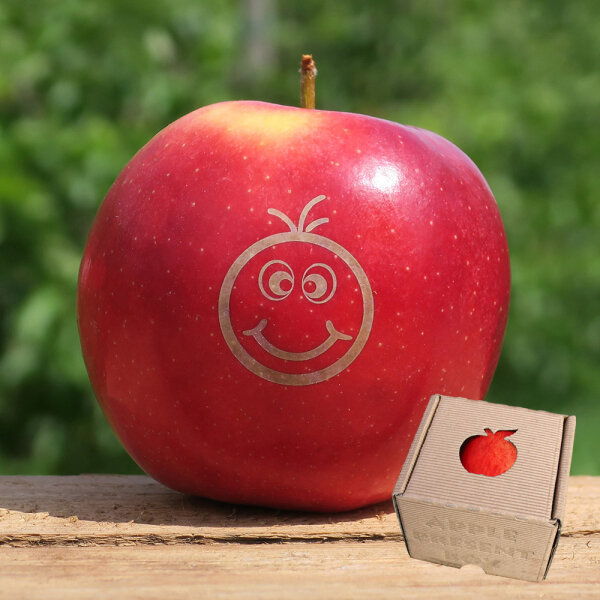 Apfel mit Branding Smilie Fred rot