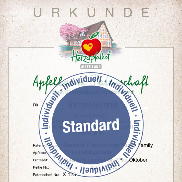 Individuelle BIO-Apfelbaum-Patenschaft Standard