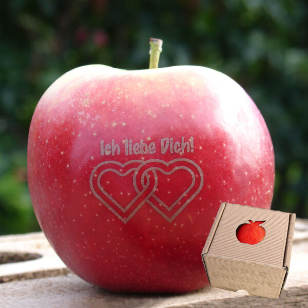 Liebesapfel rot / Ich liebe Dich mit 2 Herzen / APPLE PRESENT BOX