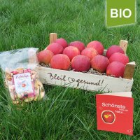 Bleib gesund Kiste rote Bio-Äpfel mit Apfelchips