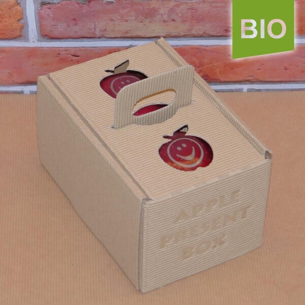 Box mit 2 roten Bio-Äpfeln / APPLE PRESENT BOX / Smilieäpfel