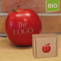 LOGO-Apfel rot in Box / große braune Box neutral
