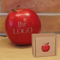 LOGO-Apfel rot in Box / große braune Box neutral