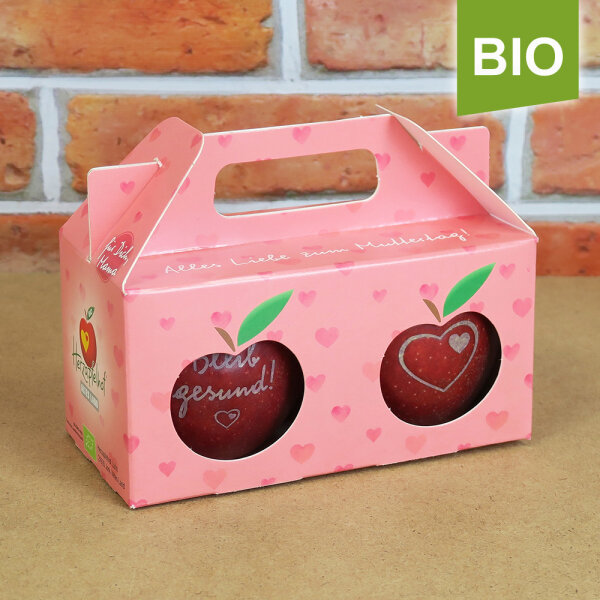 Box mit 2 roten Bio-Äpfeln / Muttertagsbox / Gesund Herzapfel