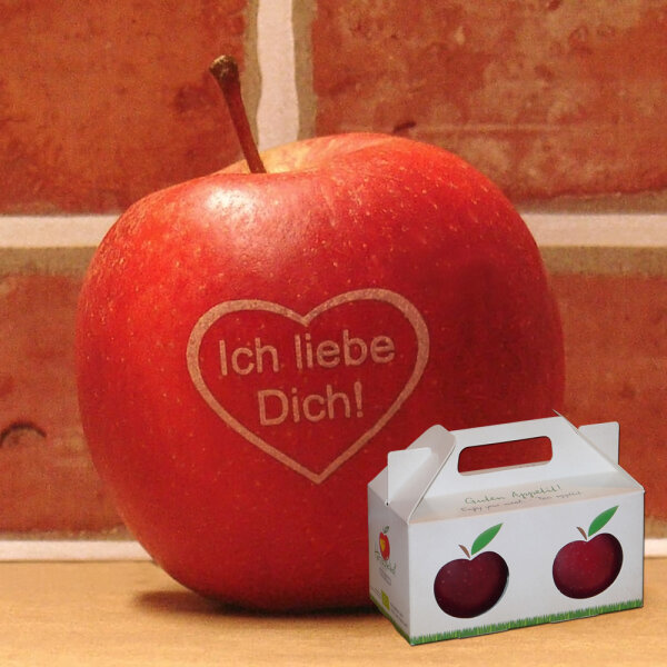 Liebesapfel rot / Ich liebe Dich! im Herz / Herzapfelhofbox