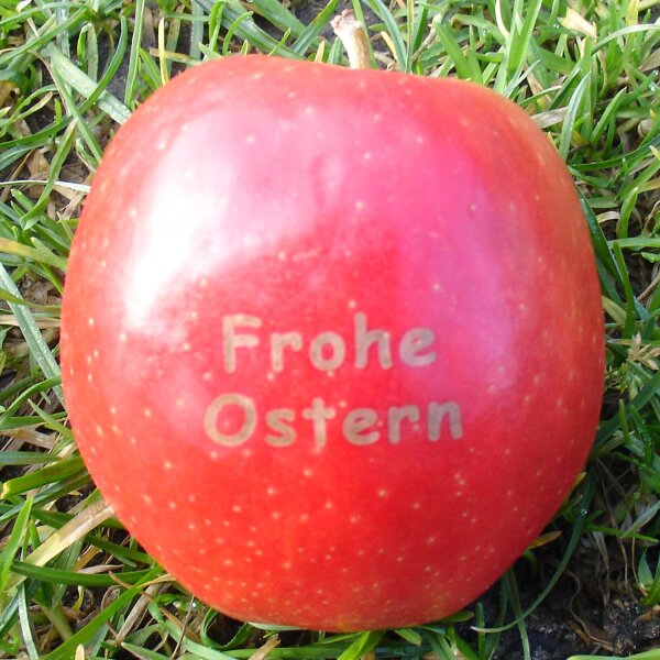 Roter Apfel mit Frohe Ostern Branding