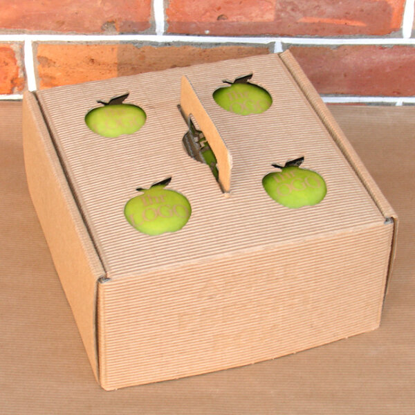 4 grüne Logo-Äpfel Laser in 4er Apple Present Box verpackt