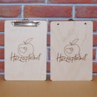 Holz Klemmbrett mit Branding "Herzapfelhof" / 240x160x3mm