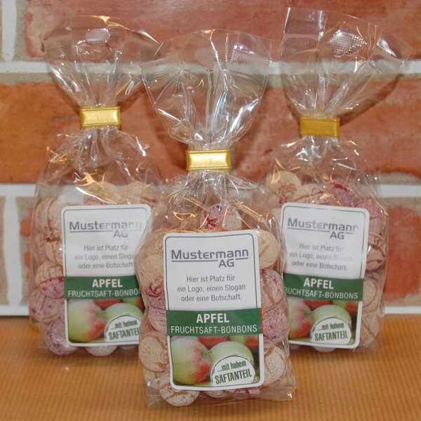 Apfel-Fruchtsaft-Bonbons mit Logo-Etikett