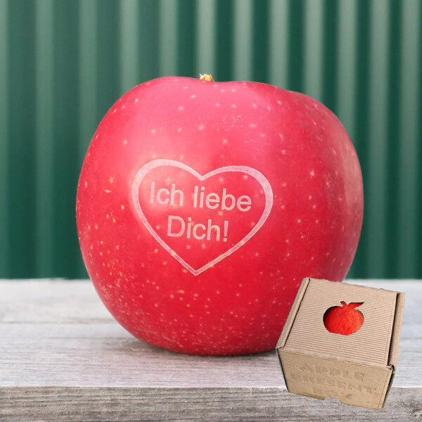 Apfel mit Branding Ich liebe Dich im Herz