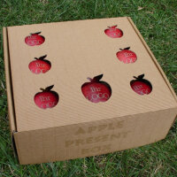 9 rote Logo-Äpfel Laser in 9er Apple Present Box...