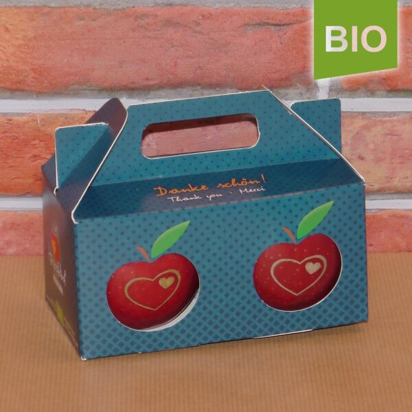 Box mit 2 roten Bio-Äpfeln / Danke schön! Box / Herzäpfel