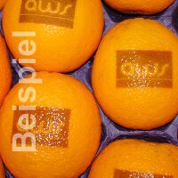 6 große Logo-Orangen in Holzkiste