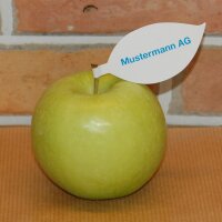 Grüner Apfel mit individuellem Werbeblatt|truncate:60