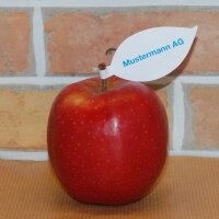 Roter Apfel mit weißem Werbeblatt|truncate:60