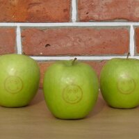 Aktionspaket: 120 grüne Äpfel mit Smilie - Tischdeko|truncate:60