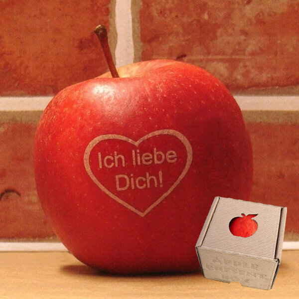Liebesapfel rot / Ich liebe Dich! im Herz / APPLE PRESENT BOX