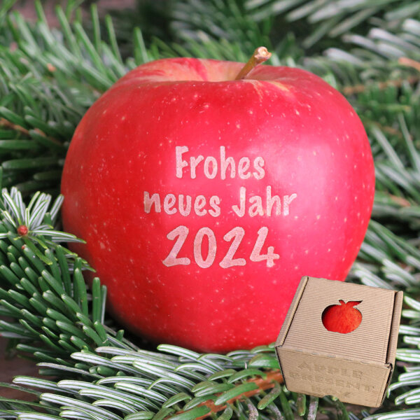 Apfel mit Branding - Frohes neues Jahr 2024
