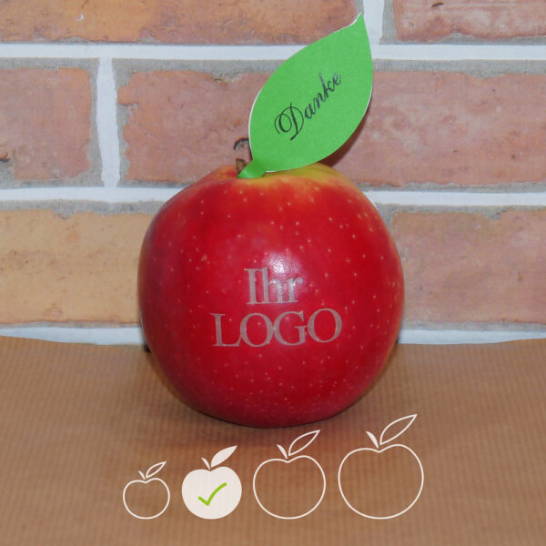LOGO-Apfel / rot / klein / Blatt Danke