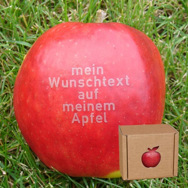 Roter Apfel mit Namen / braune Box