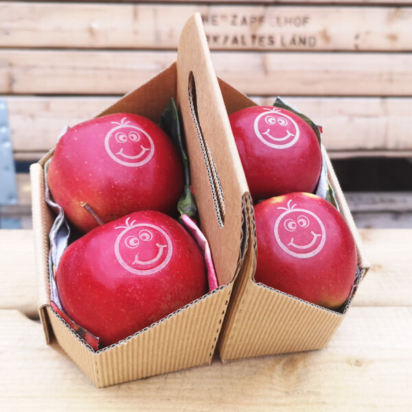 4 Smilie-Äpfel Laser in Apple Tray verpackt