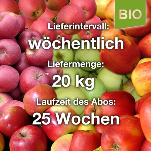 Bio-ApfelAbo / wöchentlich / 20kg=ca.100-140Äpfel / 25 Wochen