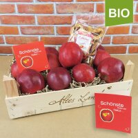 Altes Land Kiste rote Bio-Äpfel mit Apfelchips|truncate:60