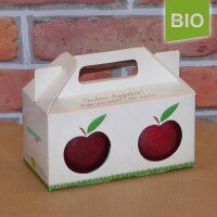 Box mit 2 roten Bio-Äpfeln / Box indiv. Druck 4c / Äpfel ohne Motiv