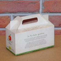 Box mit 2 roten Bio-Äpfeln / Herzapfelhof Box / Äpfel mit 1 Logomotiv