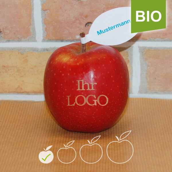 LOGO-Apfel / rot BIO / mini / Blatt indiv. Druck farbig