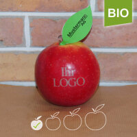LOGO-Apfel / rot BIO / mini / Blatt indiv. Druck schwarz