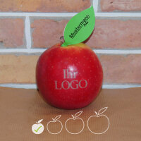 LOGO-Apfel / rot BIO / mini / Blatt indiv. Druck schwarz