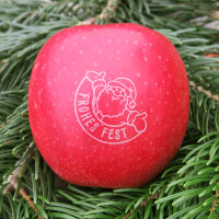 Rote Weihnachtsäpfel mit Motiv / Frohes Fest
