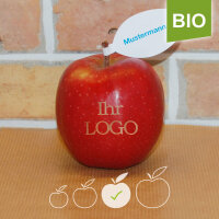 LOGO-Apfel / rot BIO / mittel / Blatt indiv. Druck farbig