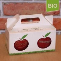 Box mit 2 roten Bio-Äpfeln / biohof-box neutral / Äpfel mit 2 Logomotiven