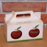 Box mit 2 roten Bio-Äpfeln / biohof-box neutral / Äpfel mit 2 Logomotiven