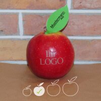 LOGO-Apfel / rot BIO / klein / Blatt indiv. Druck schwarz