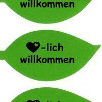 grünes Blatt "Herzlich willkommen"