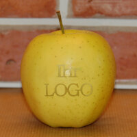 LOGO-Apfel / gelb BIO / mittel / Blatt indiv. Druck farbig