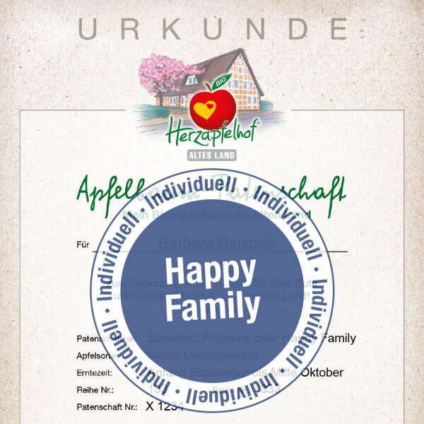 Individuelle BIO-Apfelbaum-Patenschaft Happy Family