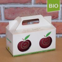 Box mit 2 roten Bio-Äpfeln / Box indiv. Druck 4c / Smilieäpfel